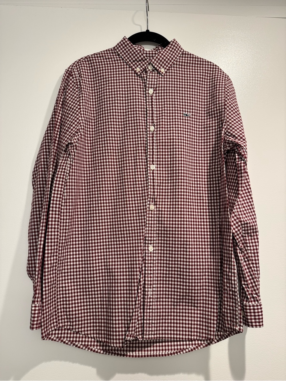 Vineyard Vines Boy’s Maroon & White Gingham Button-Down Shirt
